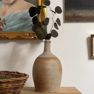 Antique French Stoneware Shadow Bottle Vessel